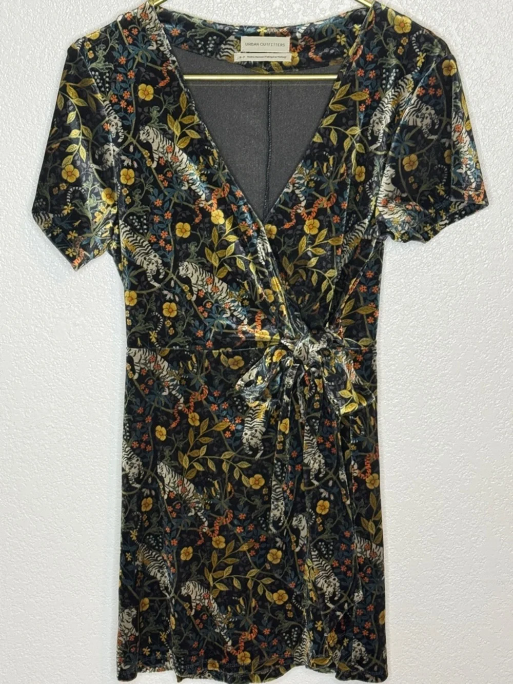 Urban Outfitters Multi Color Velvet White Tiger Tropical Dress Size small